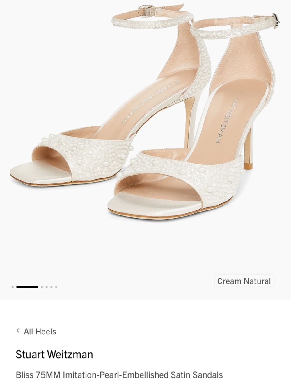 Stuart Weitzman Bliss 75 Pearl Satin Sandals 6.5